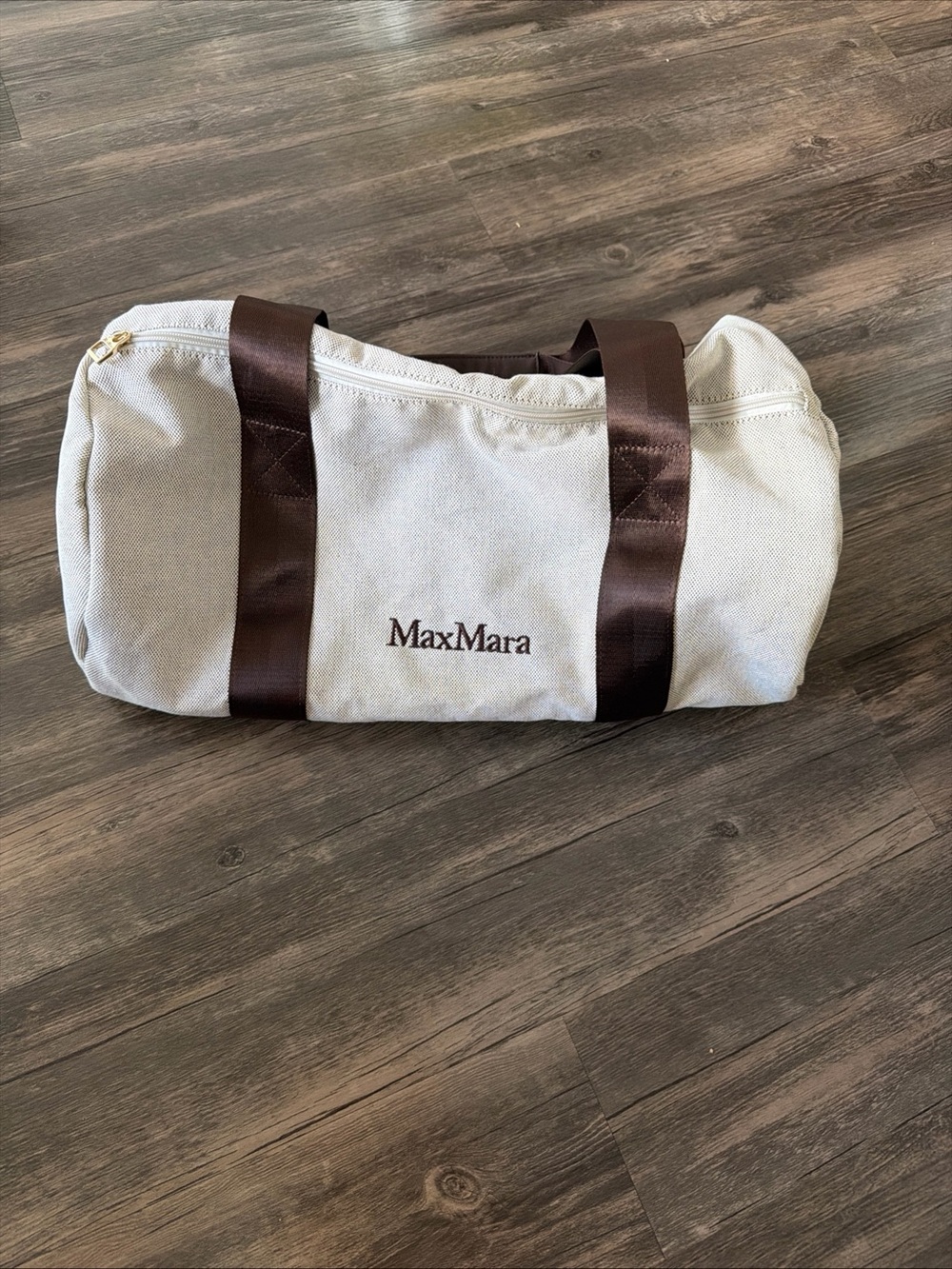 MaxMara Cream Canvas Duffel with Brown Straps